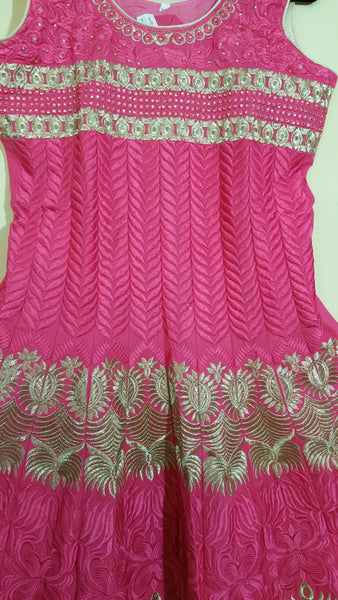 Pink / Gold Embroidery Churidar Size: XL (114)