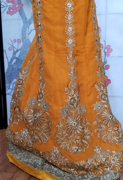 Lehanga - Orange with Cream embroidery