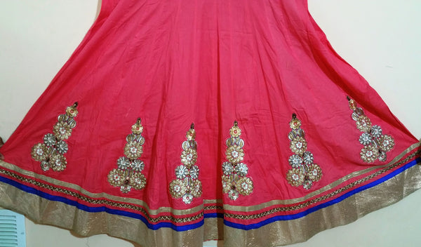 Pink and Blue with Embroidary Churidar -XXL (504)