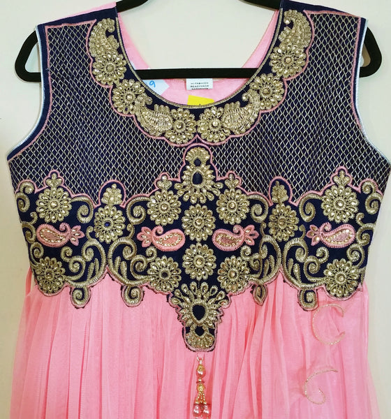 Pink / Blue Embroidery Churidar Size: XL (163)