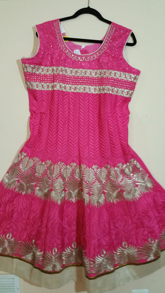 Pink / Gold Embroidery Churidar Size: XL (114)