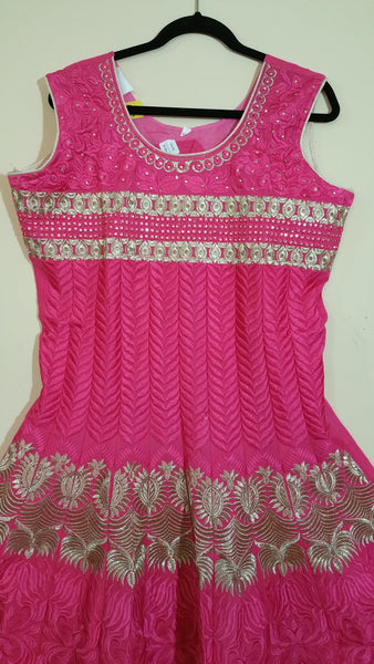 Pink / Gold Embroidery Churidar Size: XL (114)