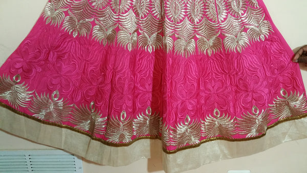 Pink / Gold Embroidery Churidar Size: XL (114)