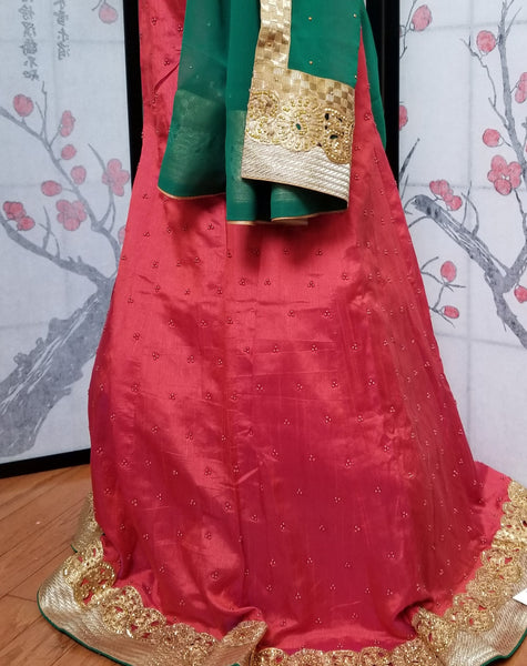 Lehanga - Red & Green