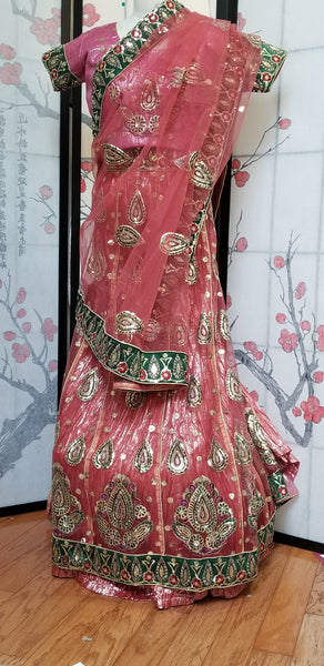 Lehanga - Pink and Green embroidery