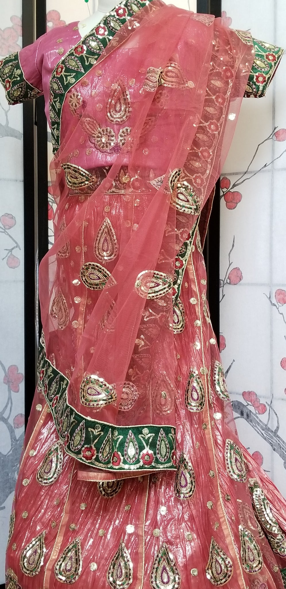 Lehanga - Pink and Green embroidery