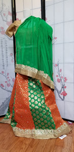 Lehanga - Green and Orange with Gold patterns