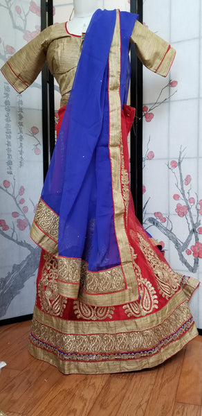 Lehanga - Dark Blue and Red