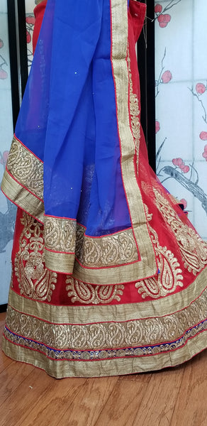 Lehanga - Dark Blue and Red