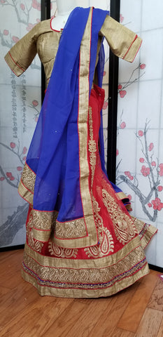 Lehanga - Dark Blue and Red
