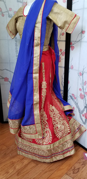 Lehanga - Dark Blue and Red