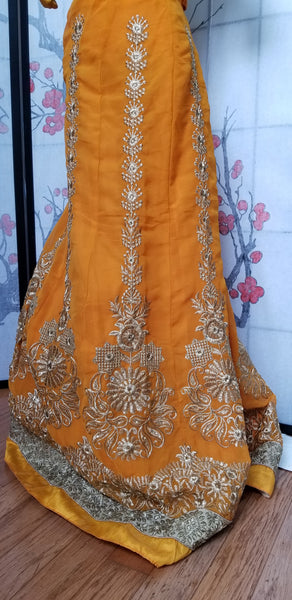 Lehanga - Orange with Cream embroidery