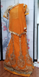 Lehanga - Orange with Cream embroidery