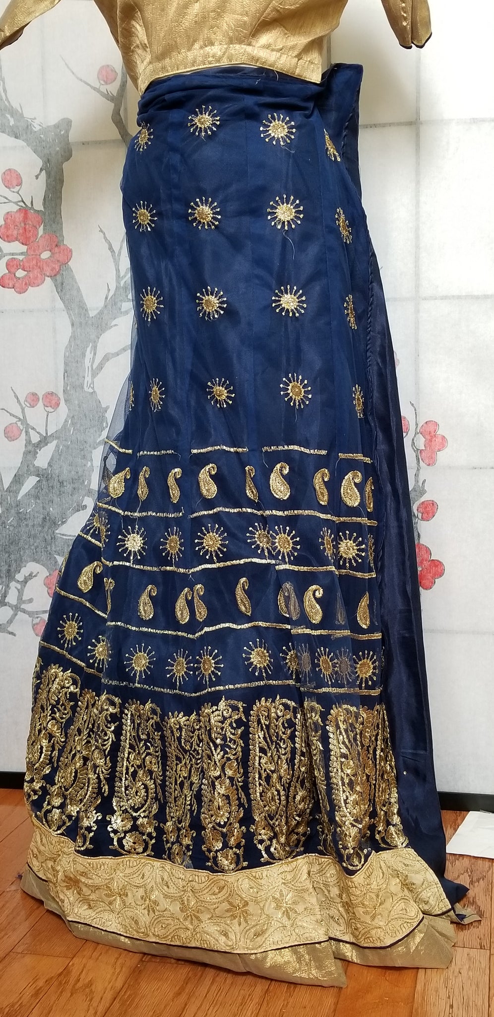 Lehanga  - Deep Blue with Cream embroidery