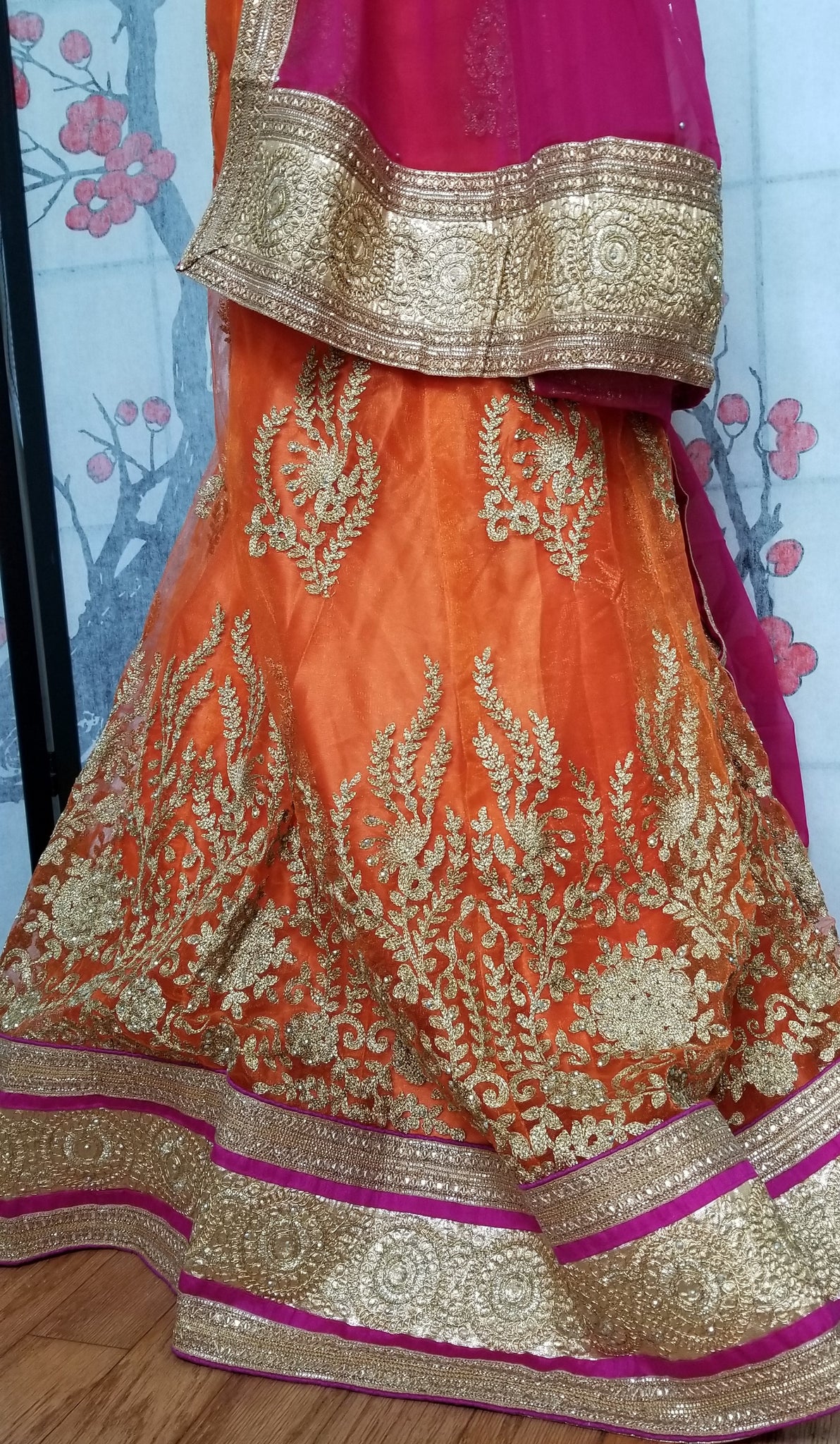 Lehanga - Orange and Dark Pink
