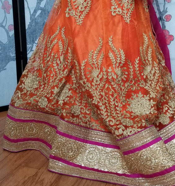 Lehanga - Orange and Dark Pink