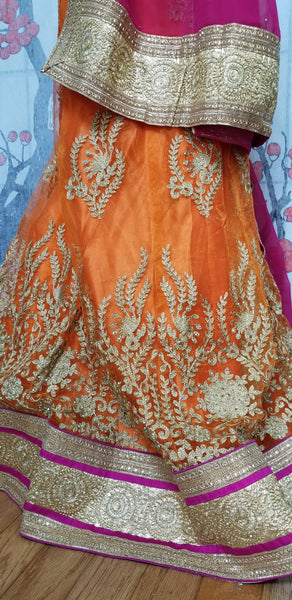 Lehanga - Orange and Dark Pink