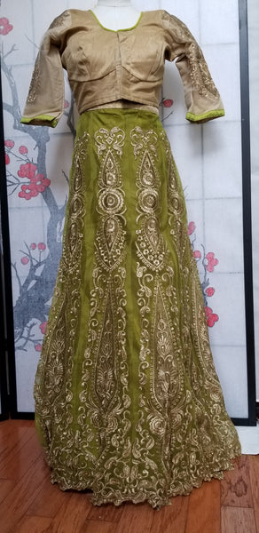 Lehanga - Light Green with Cream embroidery