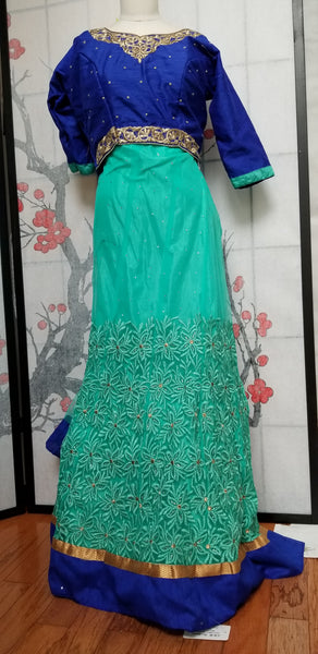 Lehanga - Light Blue with Dark Blue