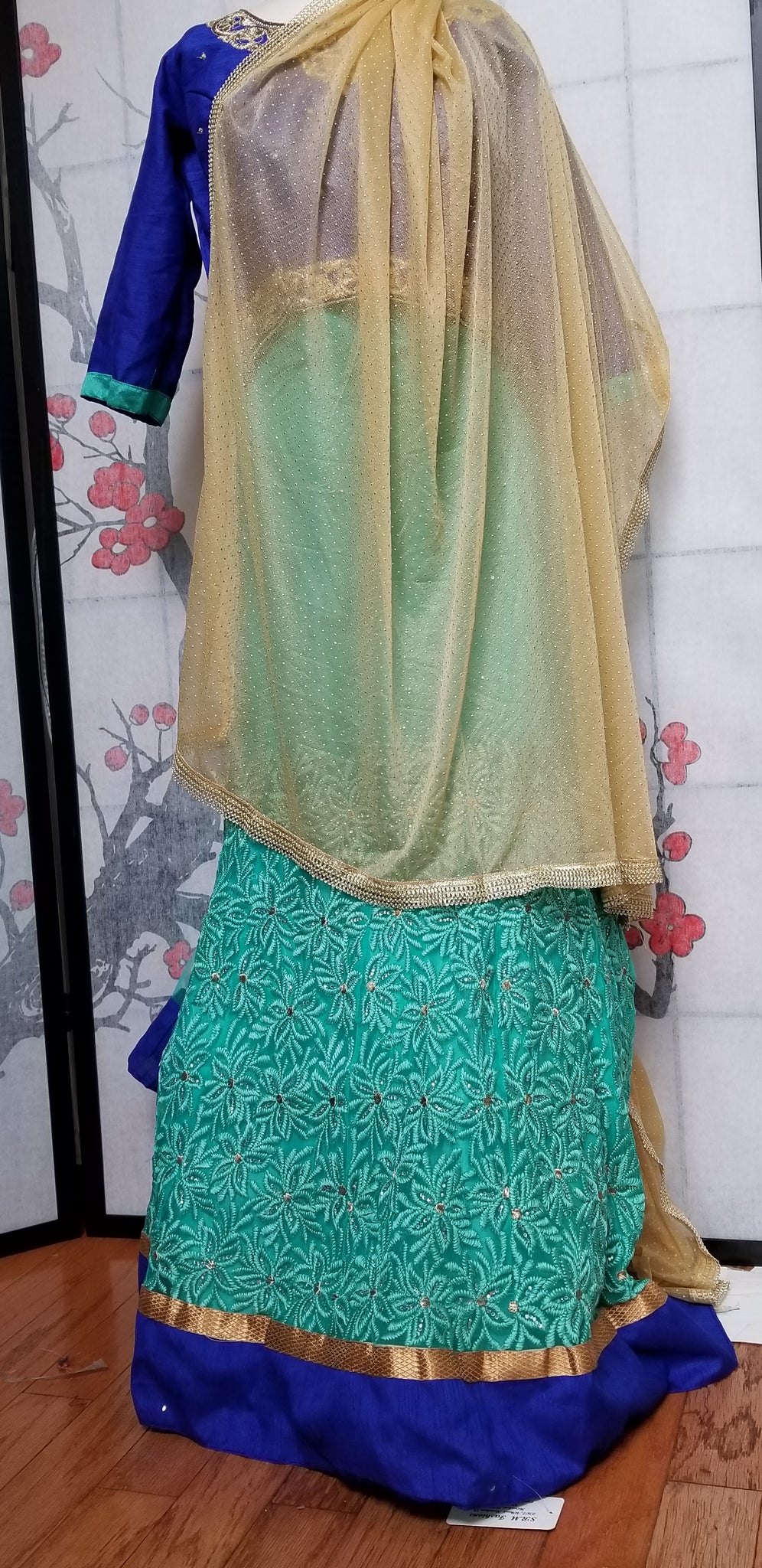 Lehanga - Light Blue with Dark Blue
