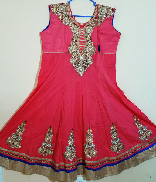 Pink and Blue with Embroidary Churidar -XXL (504)
