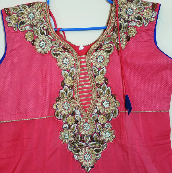 Pink and Blue with Embroidary Churidar -XXL (504)