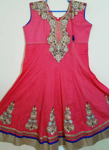 Pink and Blue with Embroidary Churidar -XXL (504)