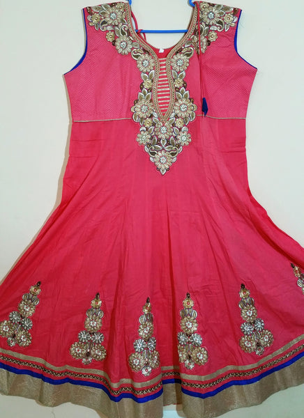 Pink and Blue with Embroidary Churidar -XXL (504)