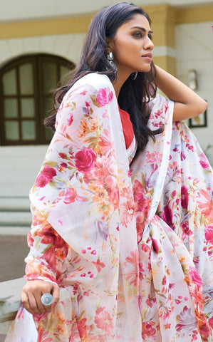 Floral Saree - Pink