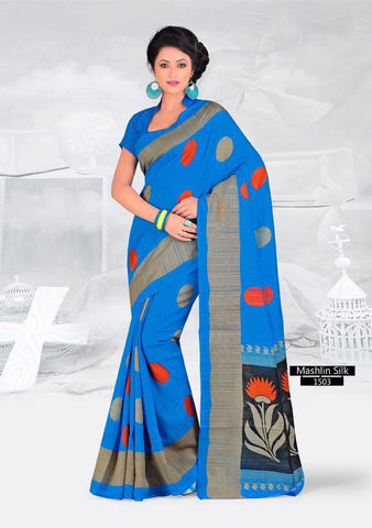 SAREE - Printed, Mulit-color, Mashlin Silk  Catalog 1503