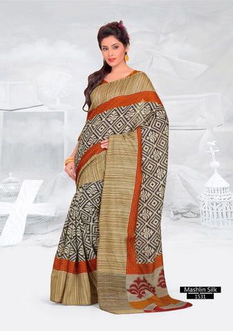 SAREE - Printed, Mulit-color, Mashlin Silk  Catalog 1531