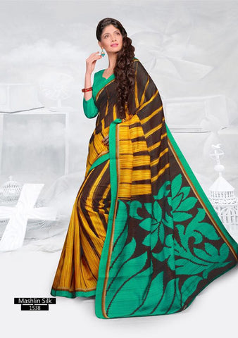 SAREE - Printed, Mulit-color, Mashlin Silk  Catalog 1538