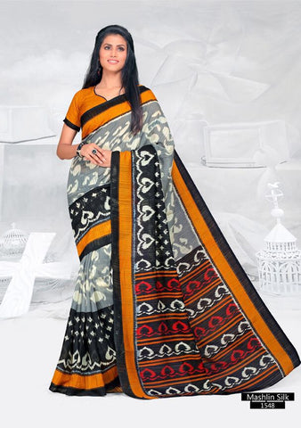 SAREE - Printed, Mulit-color, Mashlin Silk  Catalog 1548