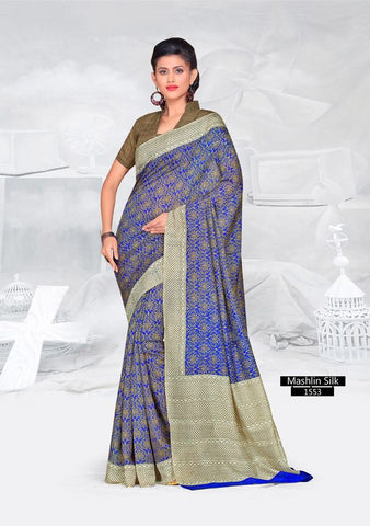 SAREE - Printed, Mulit-color, Mashlin Silk  Catalog 1553