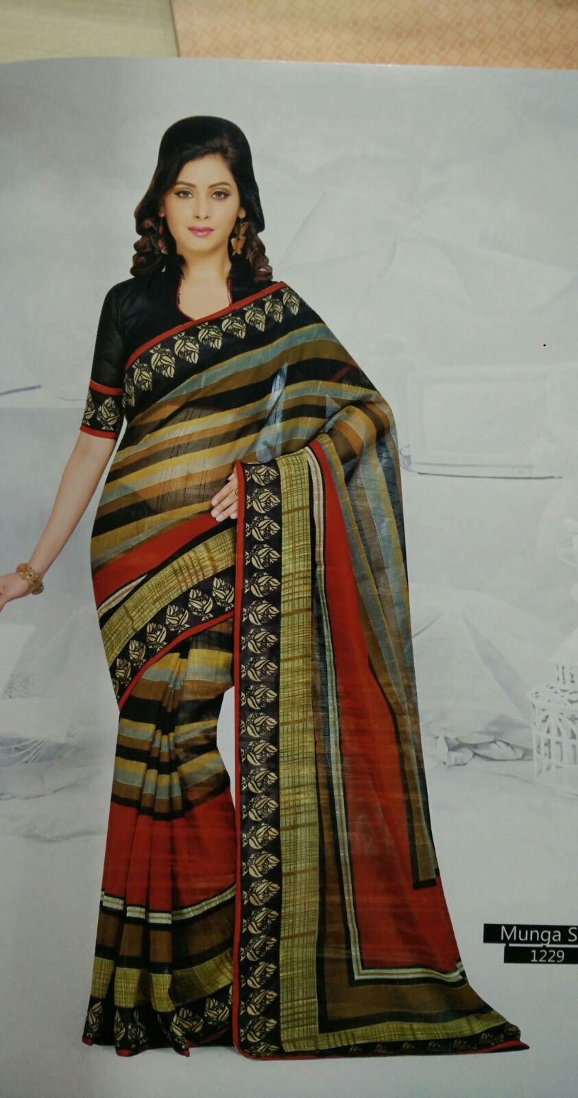 SAREE - Printed, Mulit-color  with Border Catalog 1229