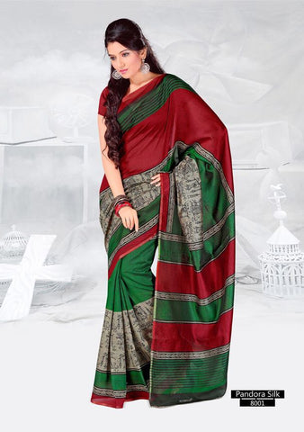 SAREE - Printed, Mulit-color, Pandora Silk  Catalog 8001