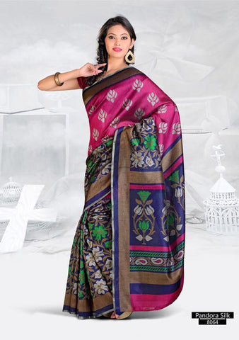 SAREE - Printed, Mulit-color, Pandora Silk  Catalog 8064