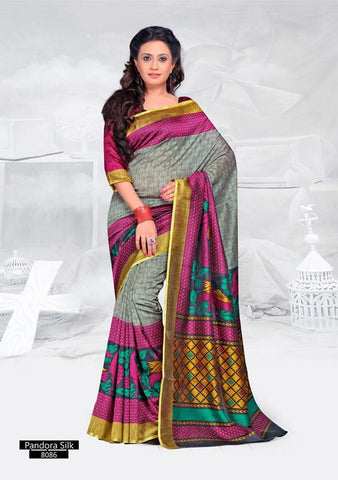 SAREE - Printed, Mulit-color, Pandora Silk  Catalog 8086