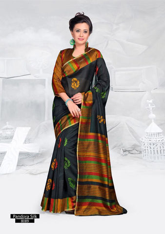 SAREE - Printed, Mulit-color, Pandora Silk  Catalog 8089