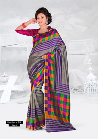 SAREE - Printed, Mulit-color, Pandora Silk  Catalog 8049