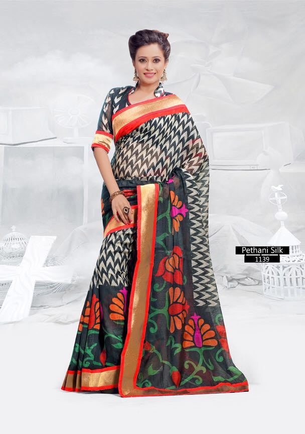 SAREE - Printed, Mulit-color  with Border Catalog 1139