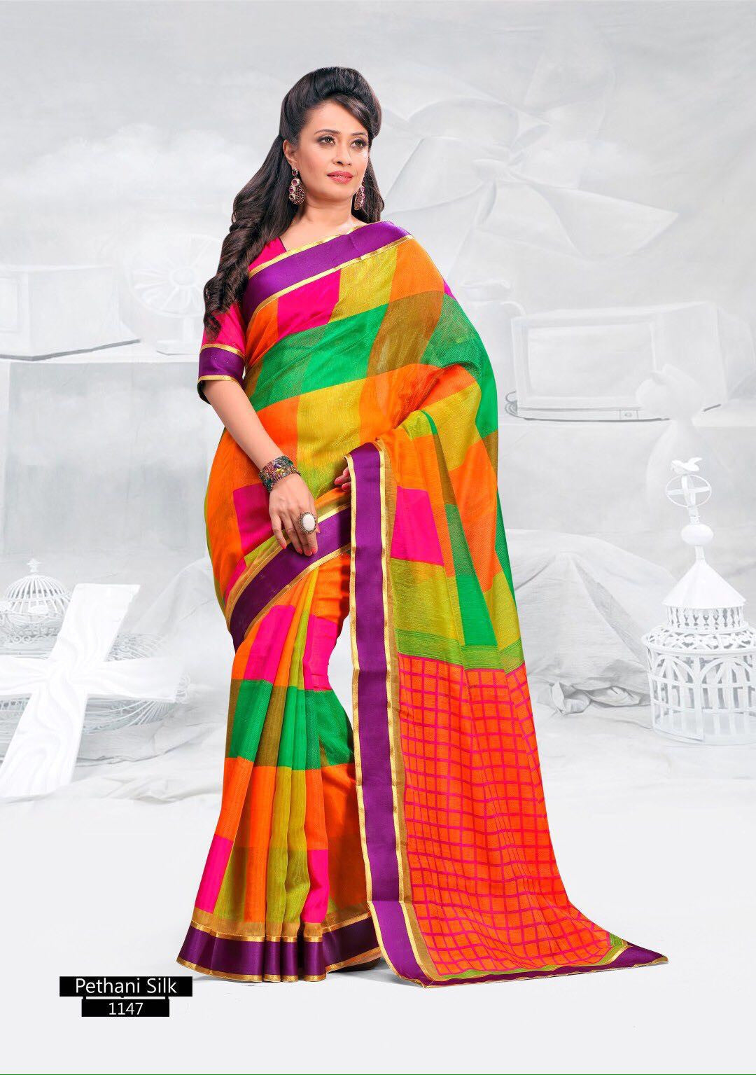 SAREE - Printed, Mulit-color  with Border Catalog 1147