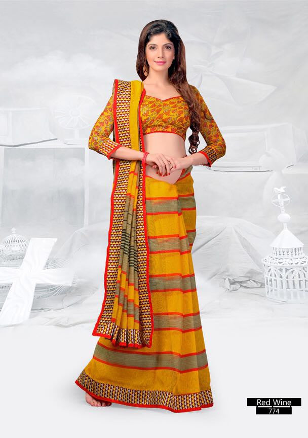 SAREE - Printed, Mulit-color  with Border Catalog 0774
